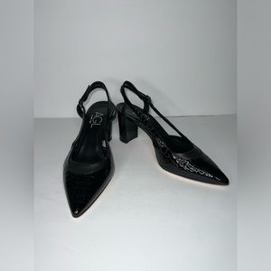 $375 AGL Womens ITALY Slingback Pumps Shoes Pointed Toe Block Heel  Black 38.5